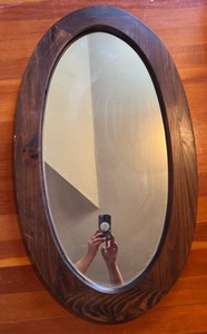 Vintage Oval Wood-Framed Wall Mirror