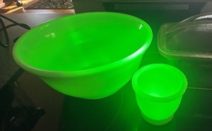 Vintage Uranium & Depression Glass Collection  Bowl, Vase & Refrigerator Dish