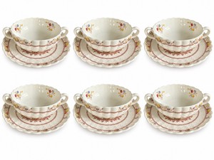Spode Copeland Cowslip Cream Soup Bowls & Saucers Set