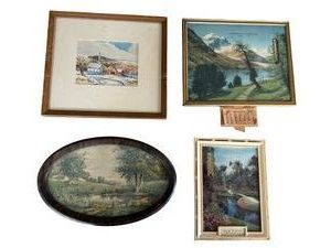 Mid-Century Landscape Art & Thermometer Advertising Lot