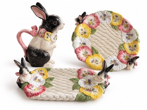Fitz and Floyd Pansy Parade Bunny Rabbit Ceramic Creamer  Pitcher