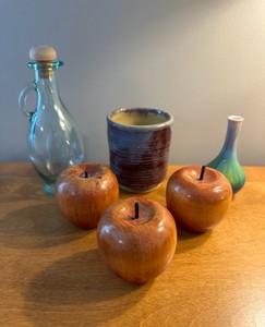 UM - Vintage Hand-Turned Wooden Apple Decor