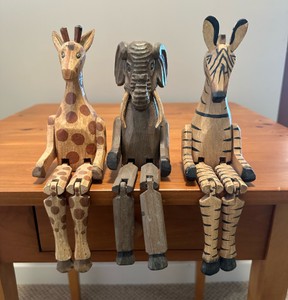 UK - Hand-Carved Wooden Safari Shelf Sitter Trio