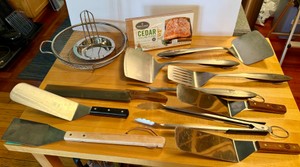 Premium Stainless Steel & Wood Grilling Tool Lot