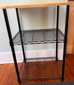 Compact 3-Tier Utility Cart with Wood Top