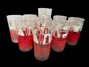 Vintage Libbey Red Brick Kitchen Utensil MCM Glasses