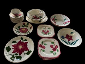 DR-Vintage Blue Ridge Southern Potteries Dinnerware Set - Red Nocturne Pattern - Hand-Painted Underglaze