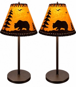 B2-Pair of Rustic Black Bear Table Lamps