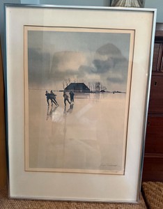 B2-Jim Smith Signed Lithograph Print Warm Up  Dutch Ice Skating Scene