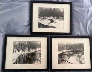 B2-Trio of Monochromatic Winter Landscape Prints, Signed by Jessica Strube