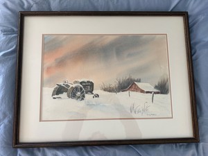 B2-Connie J. Hubbard Signed Vintage John Deere Winter Landscape Framed Artwork