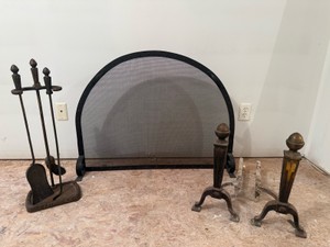 UG-Fireplace Accents 3-Piece Spark Screen, Tool Set & Andirons Lot