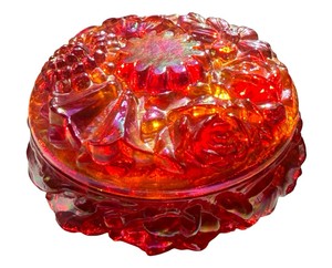 UK - Rare 1930s Czech Art Deco Red Slag Glass Ornate Vanity Powder Box