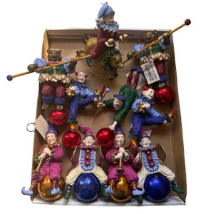 UK-Vintage Dept 56 Circus Clown Ornament Lot - Set of 10 Jesters Resins 7