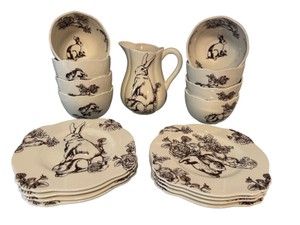 UK - Jay Willfred Bunny Toile 17-Piece Dinnerware