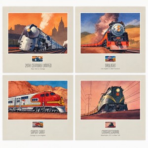 UK-USPS All Aboard 20th Century Trains Art Print & Stamp Set