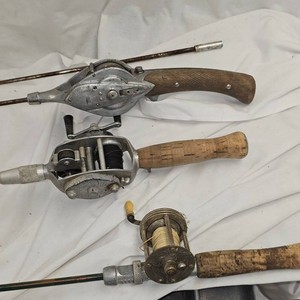 3 Classic Steel Rod Fishing Baitcasters-Level Winds