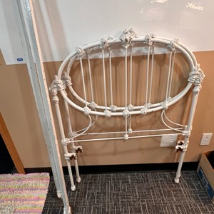 Antique White Cast Iron Twin Headboard Footboard and Frame