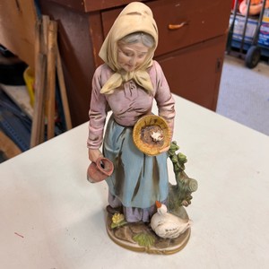 Homco Japan Ceramic Farmer Woman with Goose Figurine