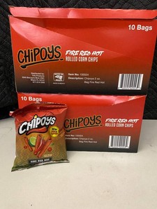 Chipoys Fire Red Hot Rolled Corn Chips 2 Oz - 2 Boxes of 10 Bags & Loose Bag