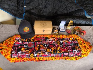 FIREMAN Memorabilia - Table Runner, Keepsake Box, Pennants, Ornaments, Hat -Lot of 10