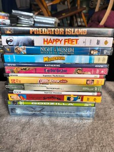 DVDS - Happy Feet, Night at the Museum, Predator Island, Madagascar, Drop Dead Gorgeous, Superman, XMEN, Godzilla - Lot of 13