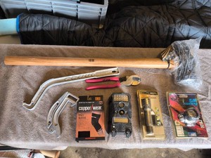 Flashlights - Head Lamp - Wilson & Son Sledge Hammer - Knee Sleeve - Folding Spanner Wrench - Pail Lid Opener -Leverage Cable Cutter- Lot of 8