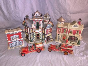Ceramic Firehouses and metal Firetrucks