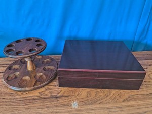CIGAR Box with Vintage Tobacco Pipe Holder- Lot of 2 pieces
