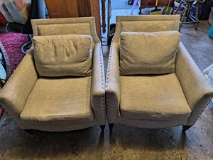Set of 2 Accent Chairs-Beige-Nailhead Trim