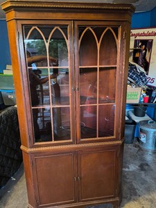 Corner China Cabinet, Gothic Style Glass Doors and Lower Cabinet