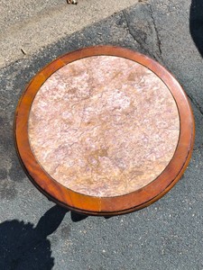 Victorian style carved Fruitwood and marble-Inset pedestal side table