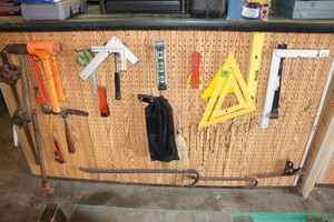 Assorted Tools - Hammers, Mallets, Squares, Pry Bars