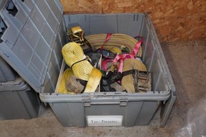 Bin of Assorted Ratchet Straps