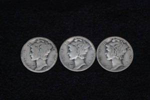 Silver US Mercury Dimes - 1927, 1941, 1944