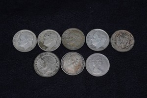 Assorted Silver Coins - US Dimes, Canadian Dimes, 1936 British Six Pence