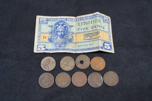 US Pennies and Military Payment Certificate - Wheat, Indian