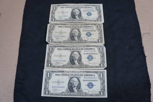4 Blue Seal US $1 Silver Certificates