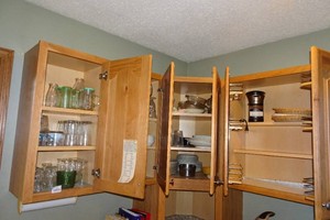 Contents of Cupboards - Glasses, Mugs, Bowls, Plates, Coffee Grinder