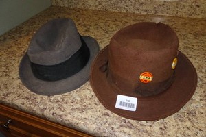 2 Vintage Mens Fedoras with Labor Related Pins