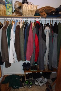 Contents of Closet - Ladies and Mens Jackets, Baskets, Shoes