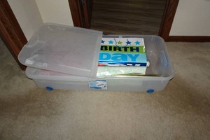 Rolling Storage Bin with Gift Wrapping Supplies