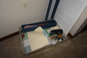 Bin of Knitting Supplies