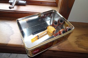 Vintage Tin with Tobacco Pipes