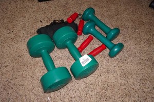 Dumbbells, Ankle Weights and Grip Strength Trainers
