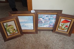 Vintage Matching Frames with Prints and Needlework Art
