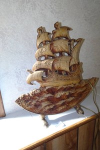 Vintage Cast Iron Pirate Ship Lamp