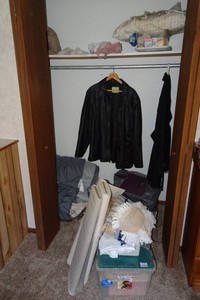 Contents of Closet - Bedding, Clothing and Sewing Material