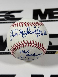 Jim Mudcat Grant Autographed w 1965 World Series Inscriptions Rawlings OMLB Selig Baseball w PSA Authenticity
