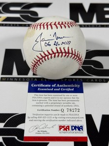 Justin Morneau Autographed w MVP Inscriptions Rawlings OMLB Selig Baseball w PSA DNA Authenticity